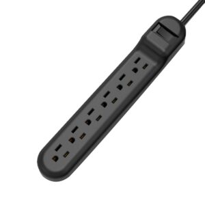 Wishinkle Surge Protector with 6 Outlets, 2.5-Foot Flat Plug Extension Cord Power Strip, 500 Joule, Multiple Protection Outlet Strip for Home, Office, Travel, School-Black, Pack of 2