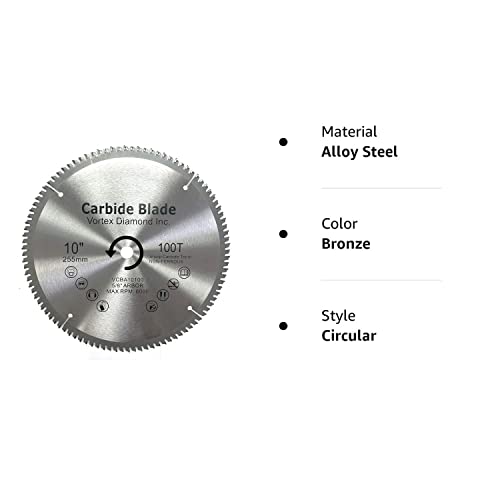 VORTEX DIAMOND VAB 10 Inch 100 Teeth TCT Non-Ferrous Metal Circular Saw Blade with 5/8" Arbor (10 Inch 100 Teeth)