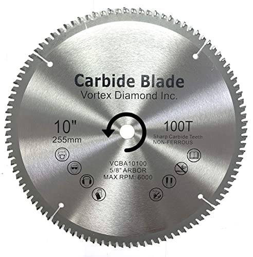 VORTEX DIAMOND VAB 10 Inch 100 Teeth TCT Non-Ferrous Metal Circular Saw Blade with 5/8" Arbor (10 Inch 100 Teeth)