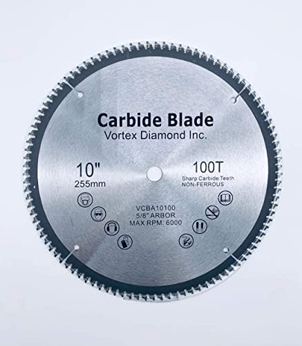 VORTEX DIAMOND VAB 10 Inch 100 Teeth TCT Non-Ferrous Metal Circular Saw Blade with 5/8" Arbor (10 Inch 100 Teeth)