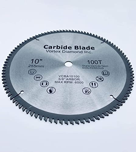 VORTEX DIAMOND VAB 10 Inch 100 Teeth TCT Non-Ferrous Metal Circular Saw Blade with 5/8" Arbor (10 Inch 100 Teeth)