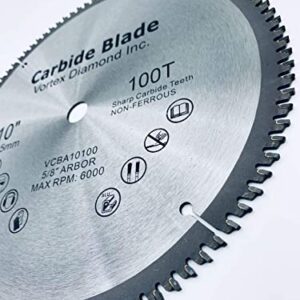 VORTEX DIAMOND VAB 10 Inch 100 Teeth TCT Non-Ferrous Metal Circular Saw Blade with 5/8" Arbor (10 Inch 100 Teeth)