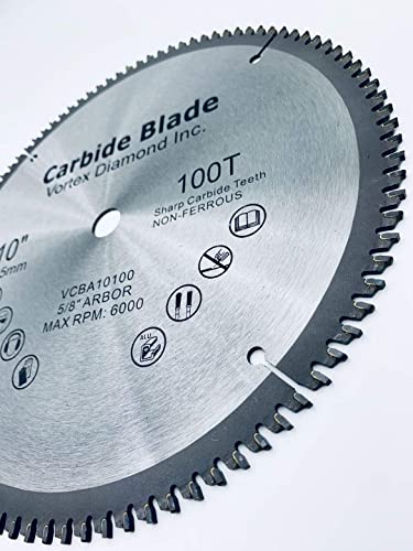 VORTEX DIAMOND VAB 10 Inch 100 Teeth TCT Non-Ferrous Metal Circular Saw Blade with 5/8" Arbor (10 Inch 100 Teeth)