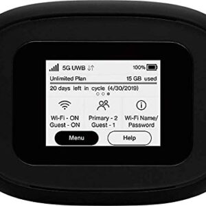 C5G Bundle | Inseego Verizon 5G and 4G LTE MiFi M1000 Hotspot Bundled with 2 Batteries (1 Stock + 1 Extra) | Connect up to 15 WiFi Devices and 1 Wired | Great for Remote Workers Wi-Fi 2.4 GHz & 5 GHz