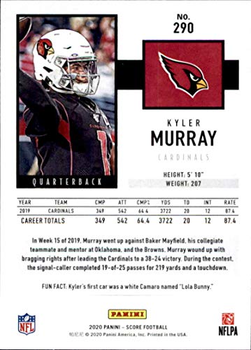 2020 Score #290 Kyler Murray Arizona Cardinals Football Trading Card