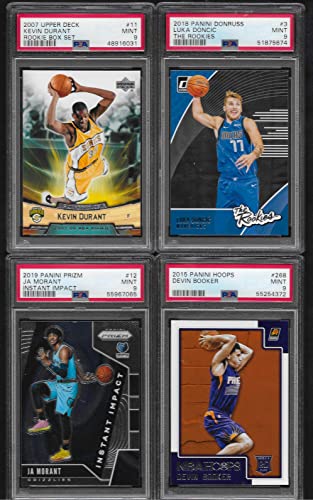 LUKA DONCIC KEVIN DURANT JA MORANT DEVIN BOOKER 4 CARD ROOKIE LOT GRADED PSA 9 MINT PANINI & UD NBA SUPERSTARS