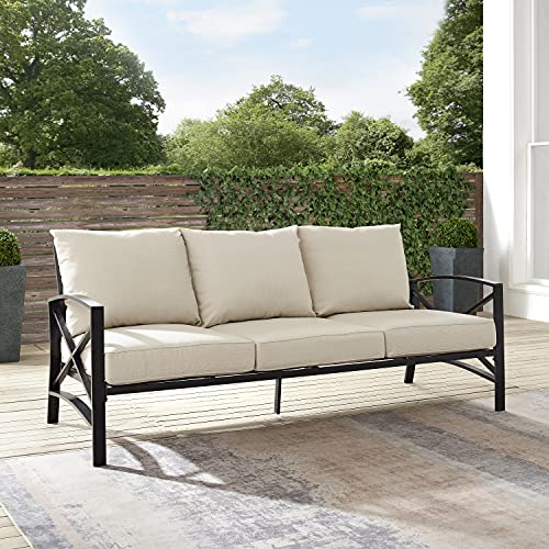 Crosley Furniture KO60027BZ-OL Kaplan Outdoor Metal Sofa, Oiled Bronze with Oatmeal Cushions