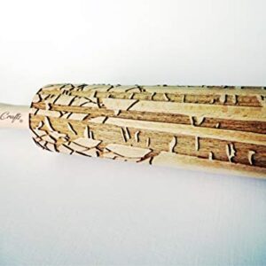 BIRCH embossing rolling pin engraved wooden embossed dough roller for embossed cookies or clay by Algis Crafts