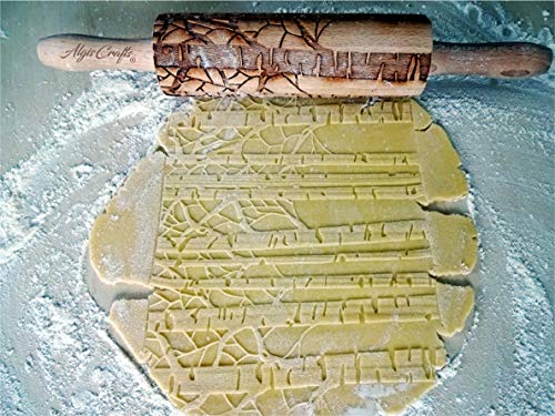 BIRCH embossing rolling pin engraved wooden embossed dough roller for embossed cookies or clay by Algis Crafts