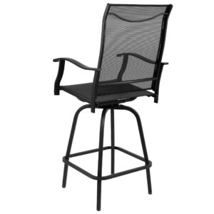 Flash Furniture Valerie Patio Bar Height Stools Set of 2, All-Weather Textilene Swivel Patio Stools with High Back & Armrests in Black