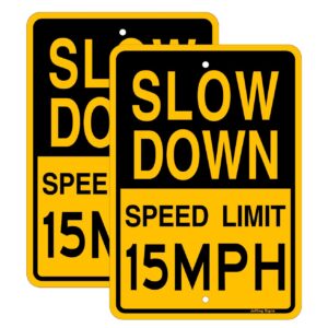 joffreg slow down speed limit 15 mph sign,17 x12 inches,reflective aluminum (2 pack)