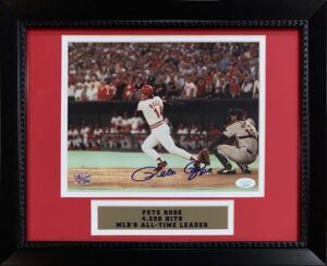 pete rose autographed signed framed baseball 8x10 photo hitting 4192 4256 hit jsa coa