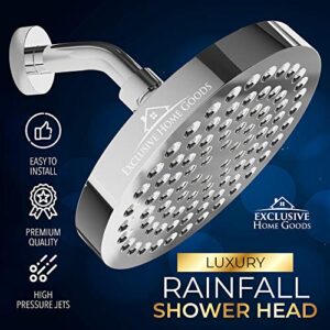 Heatsistence-Luxury Rainfall Shower Head - High-Pressure Showerhead Jets, Rain Shower Head Ant-Clog Silicone Nozzles (2.5 GPM, 6 Inch Diameter, Deluxe Chrome)