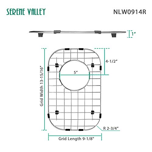 Serene Valley Sink Bottom Grid 9" x 13-7/8", Rear Drain with Corner Radius 2-3/4", Sink Protector NLW0914R
