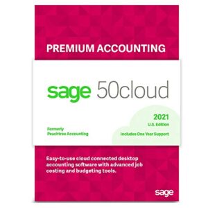 sage software sage 50cloud premium accounting 2021 u.s. 1-user one year subscription cloud connected small business accounting software