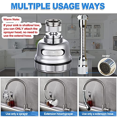 Kitchen Sink Faucet Sprayer Attachment, Movable Kitchen Tap Head 360° Rotatable, Anti-Splash Sink Sprayer Faucet Nozzle Head, Water Saving Faucet Aerator