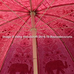 Asha Handicraft 72" Indian Handmade Embroidered Elephant Garden Umbrella, Large Outdoor Patio Parasols, Beach Umbrella Sun Shade Wedding Decorative Umbrellas (Large, White & Pink)