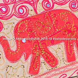 Asha Handicraft 72" Indian Handmade Embroidered Elephant Garden Umbrella, Large Outdoor Patio Parasols, Beach Umbrella Sun Shade Wedding Decorative Umbrellas (Large, White & Pink)