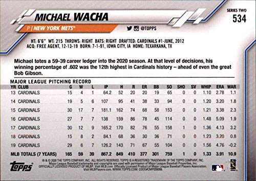 2020 Topps #534 Michael Wacha New York Mets Baseball Card