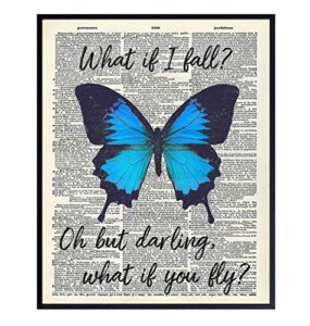 inspirational wall art - home decor, room decorations for bedroom, office, living room - unique cute boho gift for women, girls, teens - blue butterfly – 8x10 self confidence picture poster sign