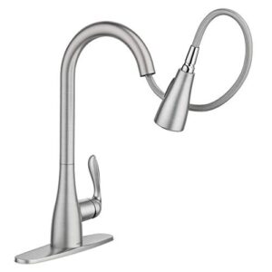 moen georgene spot resist stainless 1-handle deck mount pull-down handle/lever commercial/residential kitchen faucet (deck plate included)