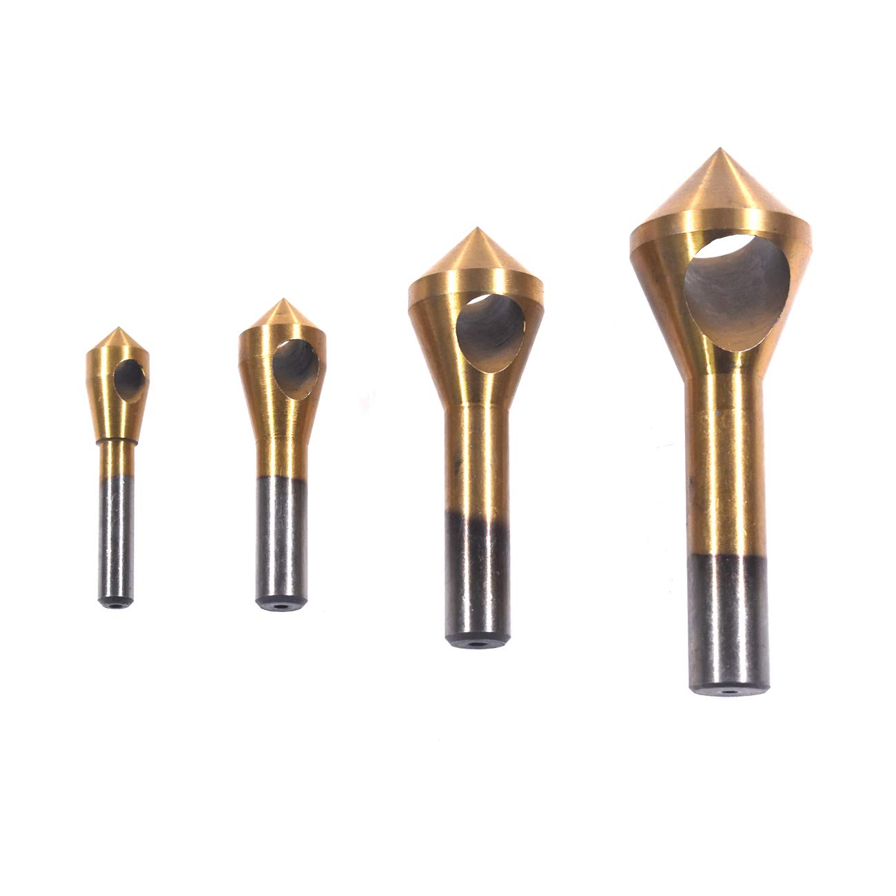 HGC 4Pcs Chamfer Countersink Deburring Drill Bits Set Cutting Metal Tool