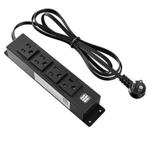 wall mount power strip with usb, 4 ac outlet and 2 usb ports, 6.5 ft flat plug extension cord, mountable power strip outlet for/workbench/office/drawer/nightstand/cabinet/desk/table