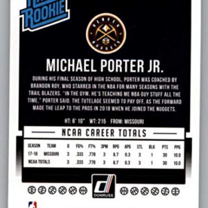 2018-19 Donruss Basketball Card #182 Michael Porter Jr. Rated Rookie RC Rookie Card Denver Nuggets Official Panini NBA Trading Card