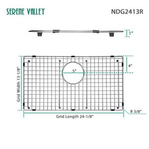 Serene Valley Sink Bottom Grid 24-1/8" X 13-1/8", Rear Drain with Corner Radius 3/16", Sink Protector NDG2413R