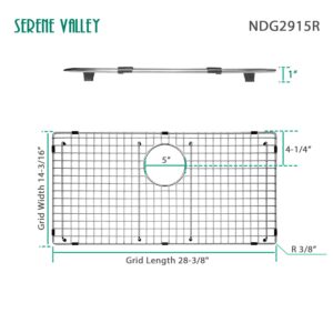 Serene Valley Sink Bottom Grid 28-3/8" x 14-3/16", Rear Drain with Corner Radius 3/8", Sink Protector NDG2915R