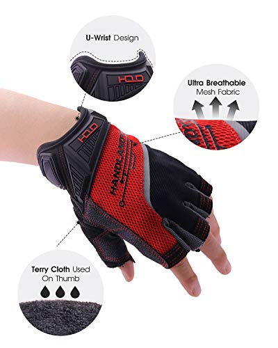 HANDLANDY Fingerless Work Gloves for Men, Half Finger Working Glove Grip Shock-Absorbing Breathable Uwrist TPR Anti-collision Gloves for Mens & Women (L)