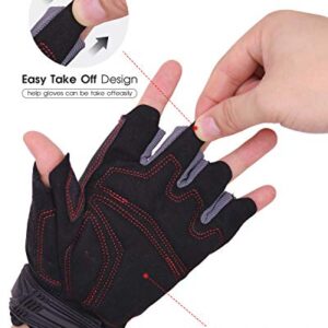 HANDLANDY Fingerless Work Gloves for Men, Half Finger Working Glove Grip Shock-Absorbing Breathable Uwrist TPR Anti-collision Gloves for Mens & Women (L)