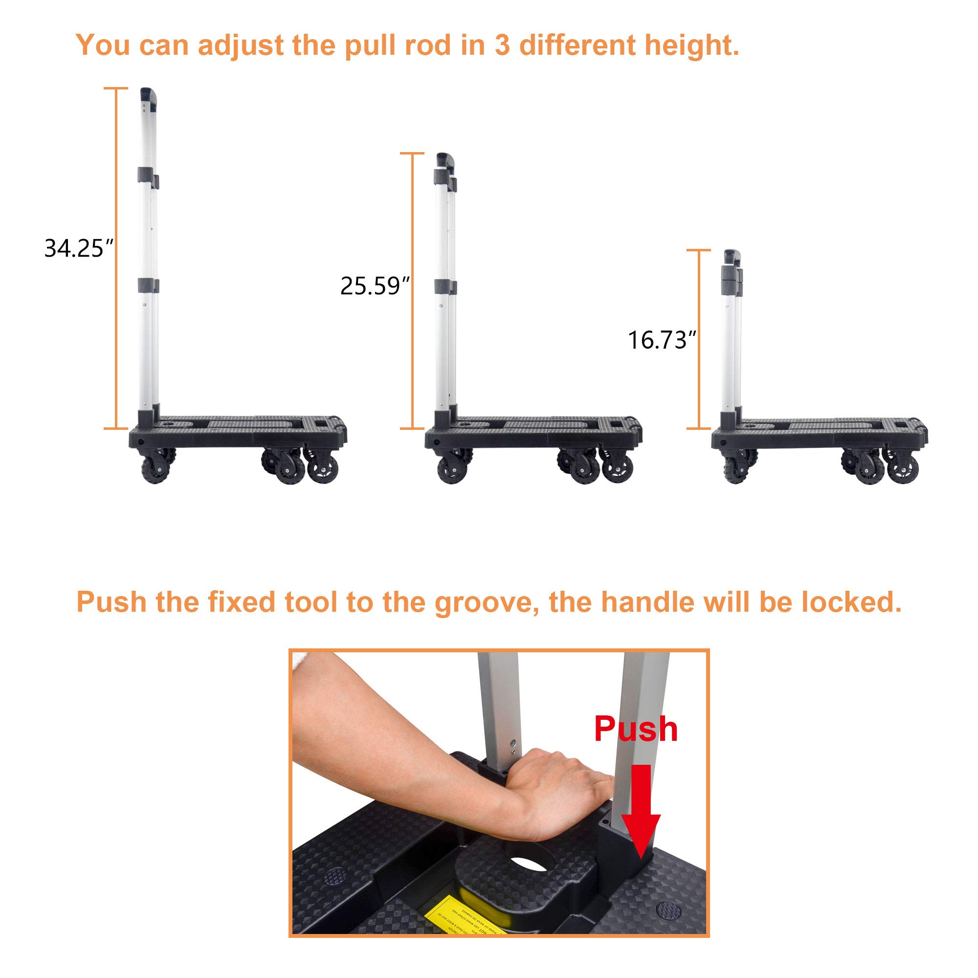 Dolly Cart Portable Hand Truck Lightweight Hand Cart Compact Utility Cart with Heavy Duty Wheels Solid Construction Adjustable Handle for Personal, Moving, Travel and Shopping Use (7 Wheels)