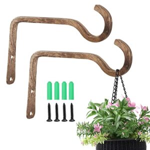 2 pack 6 inch premium decorative metal iron wall hook, rustic plant hanger, indoor outdoor gardening bracket hook, for planters, bird feeders, lanterns, wind chimes, by right+left (coffee)