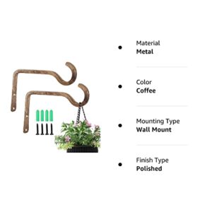 2 Pack 6 Inch Premium Decorative Metal Iron Wall Hook, Rustic Plant Hanger, Indoor Outdoor Gardening Bracket Hook, for Planters, Bird Feeders, Lanterns, Wind Chimes, by RIGHT+LEFT (Coffee)