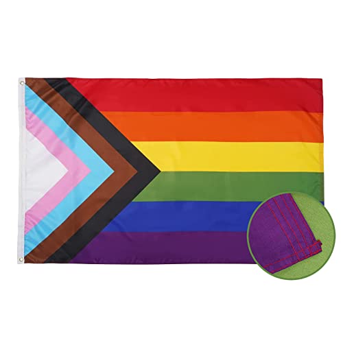 Homissor Progress Pride Rainbow Flag 3x5 ft- LGBT Community Gay Pride Lesbian Transgender Bisexual Flags Banner Fade Resistant for Indoor Outdoor