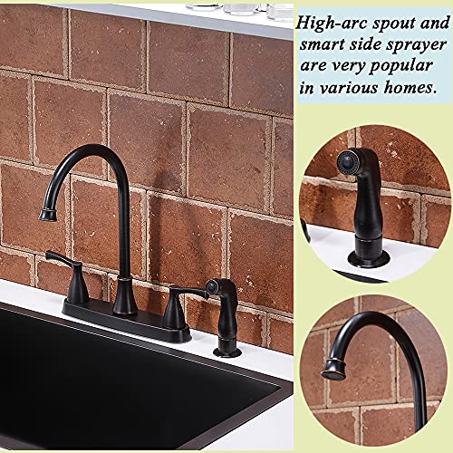 VCCUCINE Oil Rubbed Bronze Kitchen Faucet, 2 Handle 3 Hole 4 Hole Kitchen Sink Faucets with Pull Down Side Sprayer, 360 Swivel High Arc Stainless Steel Rv Camper Laundry Utility Bar Sink