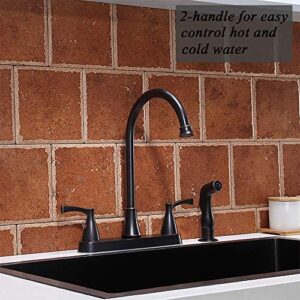 VCCUCINE Oil Rubbed Bronze Kitchen Faucet, 2 Handle 3 Hole 4 Hole Kitchen Sink Faucets with Pull Down Side Sprayer, 360 Swivel High Arc Stainless Steel Rv Camper Laundry Utility Bar Sink