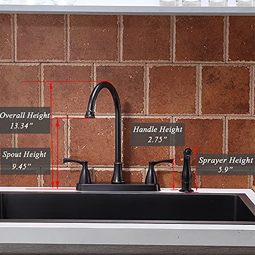 VCCUCINE Oil Rubbed Bronze Kitchen Faucet, 2 Handle 3 Hole 4 Hole Kitchen Sink Faucets with Pull Down Side Sprayer, 360 Swivel High Arc Stainless Steel Rv Camper Laundry Utility Bar Sink