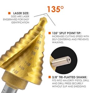 Luckyway 1-Piece 10 Sizes Titanium Step Drill Bit, 1/4" to 1-3/8" Size HSS Unibit for Metal, Wood, Plastic, Multiple Hole Drilling