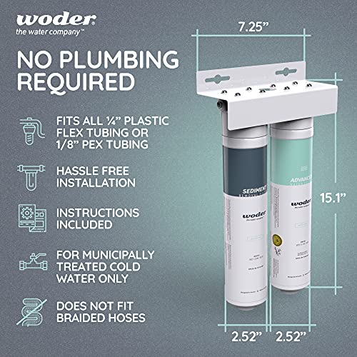 Woder WD-D-20M-ADV-JG BOTH Pre-Sedimentation AND Advanced Filtration Inline Water Filter - Removes Sediment, Sand, Scale, Chlorine, Heavy Metals and Bad Tastes - Quick Connect ¼” JG Fittings - US Made