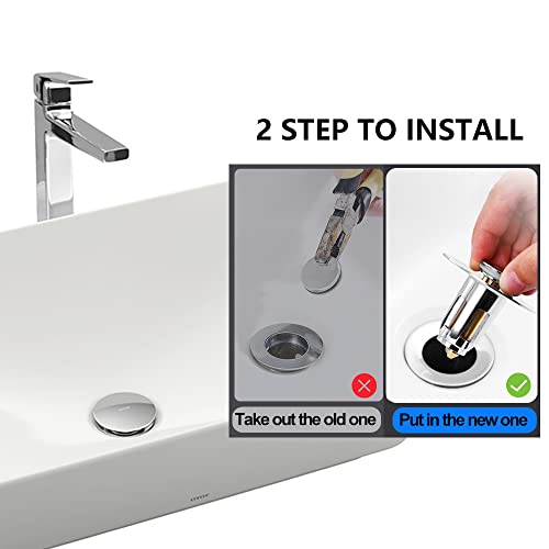 2 PACK Universal Bathroom Sink Stopper,Pop Up Sink Drain stopper No Overflow Sink Drain Plug With Filter Basket,Bounce Bullet Anti Clogging Bathtub Sink Plug for 1.02-1.96 inch Drain Holes