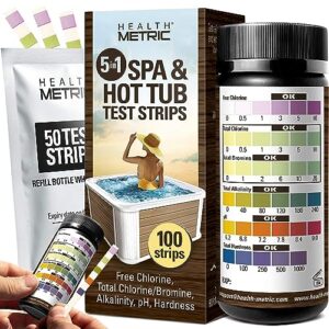 spa and hot tub test strips - 100 ct - 5 way chemical testing strip kit tester for chlorine & bromine spas & tubs - calibrated for warm water to maximize accuracy - fc tc/tb alkalinity ph & hardness