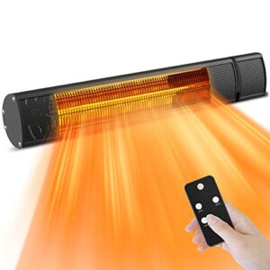 electric outdoor patio heater, wall-mounted infrared heater with remote control, 1500w fast heat gold tube super quiet ceiling heater for garage