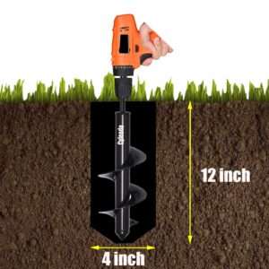 Cyleodo Garden Auger Spiral Drill Bits，4X12” Post Hole Diggers Auger Drill Bit Drill Auger Attachment with Non-Slip 3/8” Hex Drive Drill