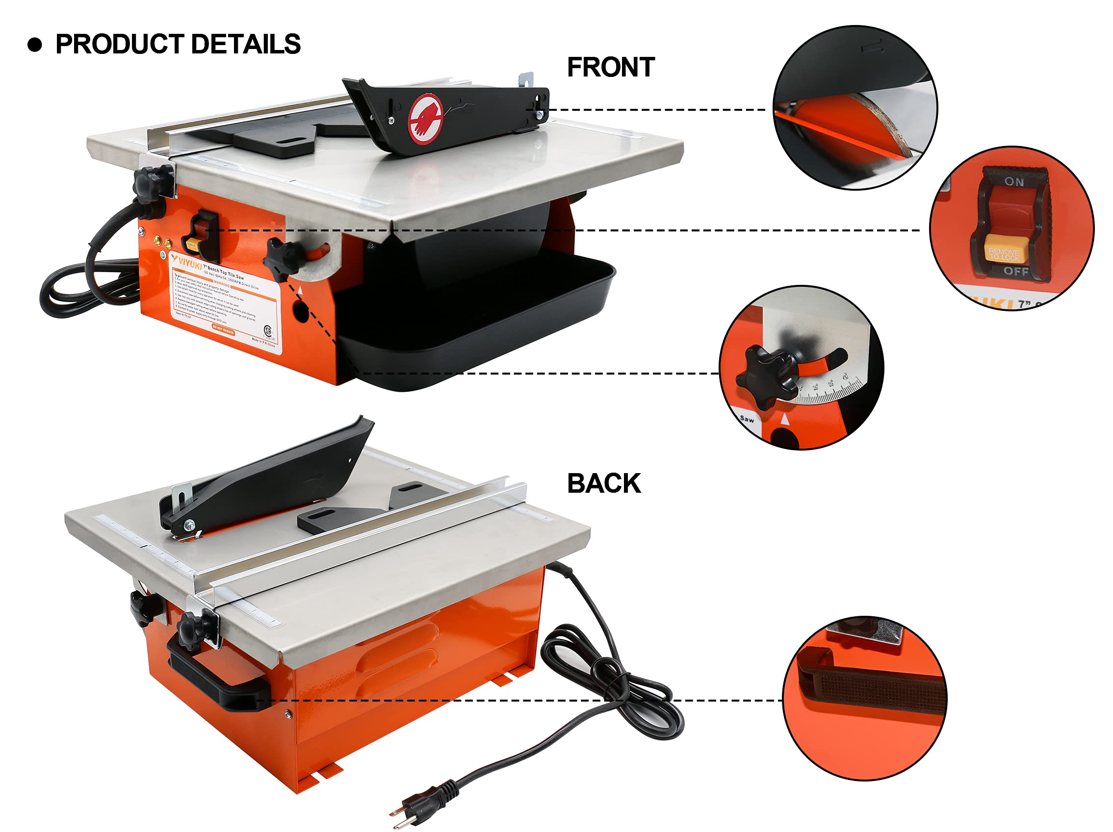 VIYUKI Tile Cutter Saw Portable Wet Cutting Porcelain Tile Cutter Table Saw 7-Inch Wet Tile Saw