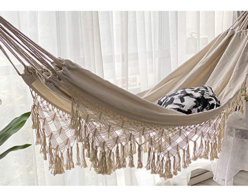 Hiplus Handmade Boho Large Brazilian Macrame Fringe 2 Person Double Deluxe Hammock Swing Net Chair for Beach, Yard, Bedroom, Patio, Porch, Indoor, Outdoor, Wedding Decor 79" Lx 59" W