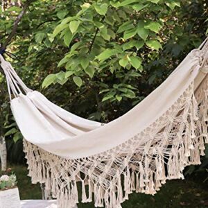 Hiplus Handmade Boho Large Brazilian Macrame Fringe 2 Person Double Deluxe Hammock Swing Net Chair for Beach, Yard, Bedroom, Patio, Porch, Indoor, Outdoor, Wedding Decor 79" Lx 59" W