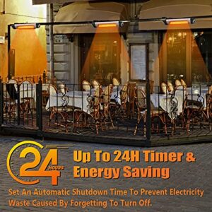 PATIOBOSS Electric Patio Heater, 1500W Wall-Mounted Outdoor Infrared Heat Lamp w/ Remote Control, Quiet for Indoor/Outdoor Use w/ 3 Heating Levels, LED Display, 24H Timer, Waterproof IP34