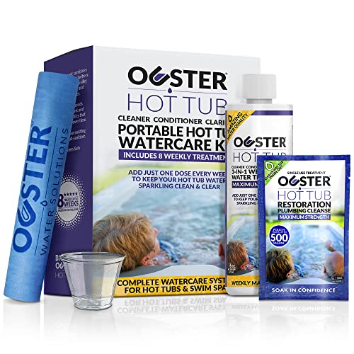 Bio Ouster Hot Tub Chemicals Watercare Kit - Inflatable Hot Tub Chemical Kit, Hot Tub Cleaner, Spa Chemicals for Hot Tub, Spa Cleaner for Hot Tub - 3in1 Weekly Care, Tub Restoration, Towel, Cup (Kit)